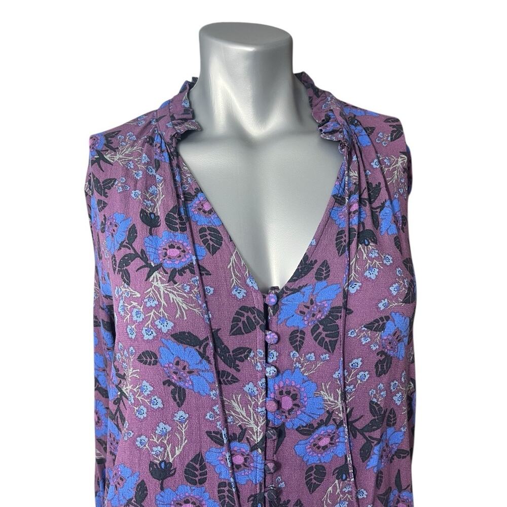 Free People Women’s Small Magic Mystery Purple Blue Floral Tunic Top Boho Y2K - Picture 4 of 9